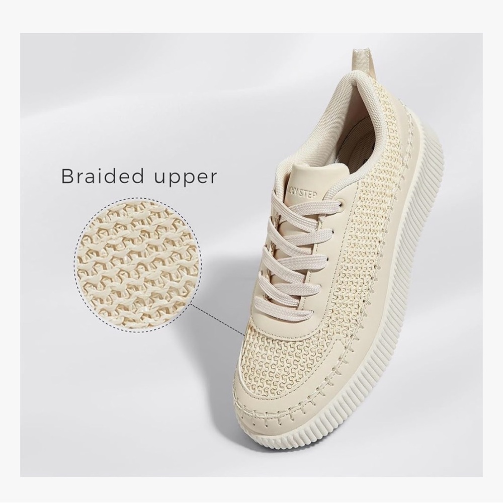 Elegant Cream Platform Sneakers for Women - Picture 4 of 10